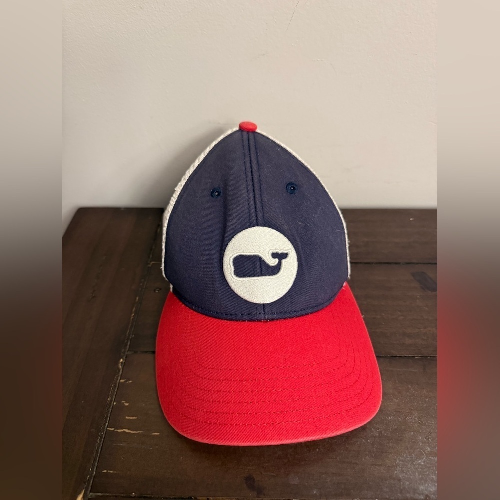 Vineyard Vines Whale Logo Trucker Hat Red White Blue Mesh Adjustable